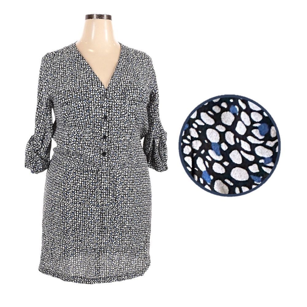 Max Studio XL Abstract Dot Shirt Dress Roll Tab Sleeve Tie Waist